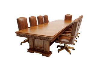 Elegant mahogany conference table with leather chairs boardroom furniture, Isolated On Transparent Background
