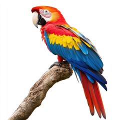 Obraz premium Vibrant macaw perched on branch against white