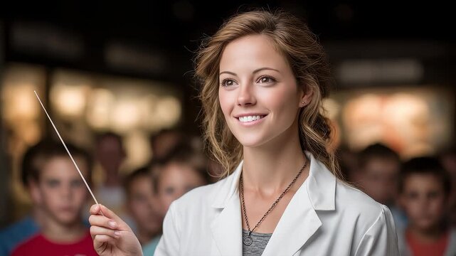 Enthusiastic Female Teacher Smiles Teaching Classroom Interaction