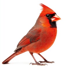 Vivid red cardinal, side profile, against white background