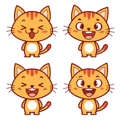 Fototapeta premium Adorable Orange Kitten Cartoon Character Set: Four Cheerful Expressions, Happy and Playful Poses, Vector Illustration, Perfect for Children's Products, Websites, and App Designs.