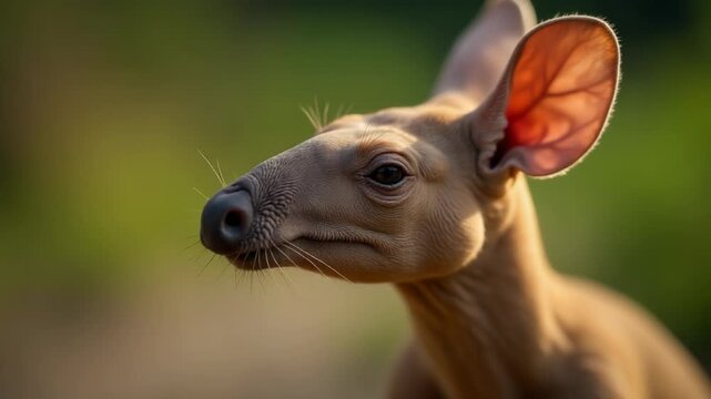 Close-up shot of a small dog's prominent ear, suitable for use in pet-related content