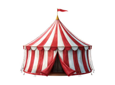 Classic red and white striped circus tent big top, Isolated On Transparent Background - Powered by Adobe