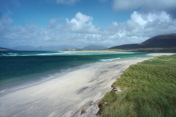 A spectacular beach in the north of Scotland. Luskentyre sands. Isle of Harris, Scotland. Vacation holiday banner