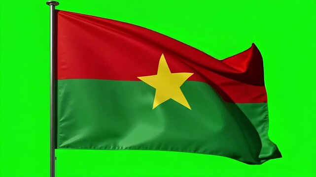 Burkina Faso flag waving proudly against chroma key green screen for video background element