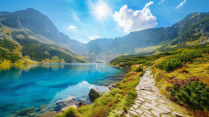 Obraz premium Stunning blue lake in the mountains in sunny day, Poland, Europe