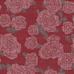Fototapeta premium Elegant Red Rose Pattern on Textured Fabric: Classic Floral Design Background.