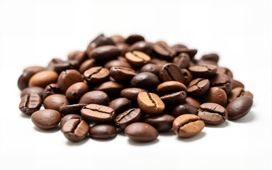 Roasted Coffee Bean Variety, Light and Dark Roast Coffee Beans Mix, Isolated On White Background. High quality