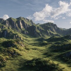 Obraz premium computer-generated terrain with grass and hills PNG