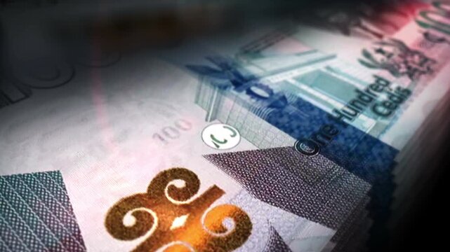 Ghana Cedi Ghanaian money counting. 100 GHC banknotes. Fast cash note count macro loop. Business, finance and economy. Loopable and seamless concept.