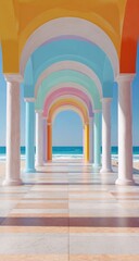 Colorful archway walkway leading to ocean