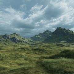 Obraz premium computer-generated terrain with grass and hills PNG