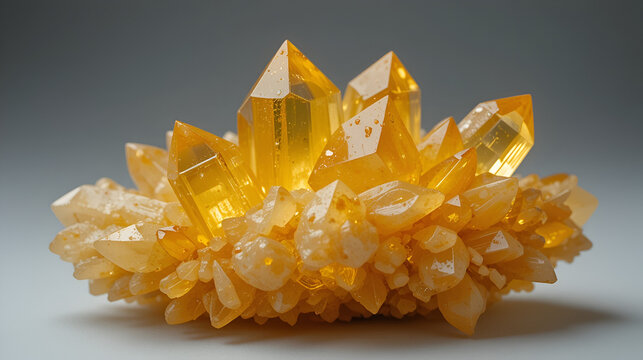 Vibrant citrine crystal cluster with translucent yellow facets, cut out