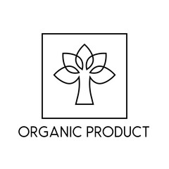 Organic product eco label with leaf line art symbol