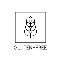 Gluten free eco product label with wheat grain line art icon