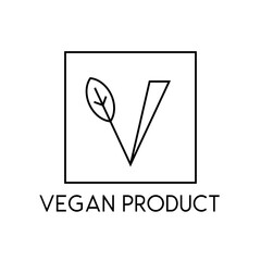 Vegan product eco friendly label with leaf and plant line art