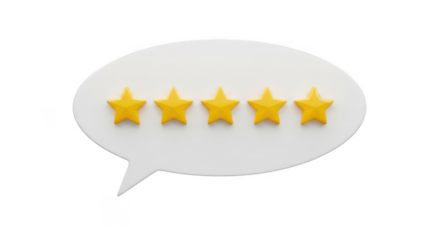 3d five stars in a speech bubble on transparent background