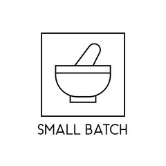 Small batch eco product label with mortar and pestle line art icon