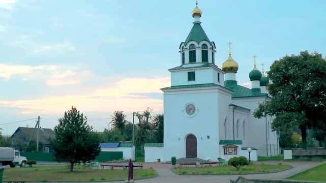 Green and white church cathedral Troitskaya Tserkov in Mir Belarus.