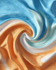 Abstract swirl of soft, pastel-colored fabric.  A close-up view shows a dynamic, twirling pattern of light blue, orange, and white