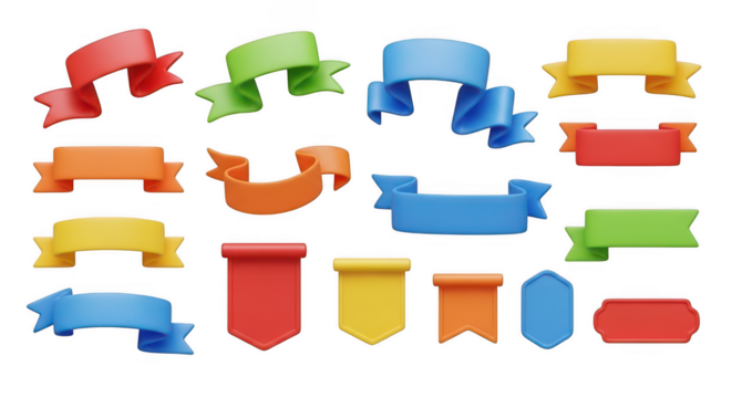 3d colorful ribbons and banners set on transparent background