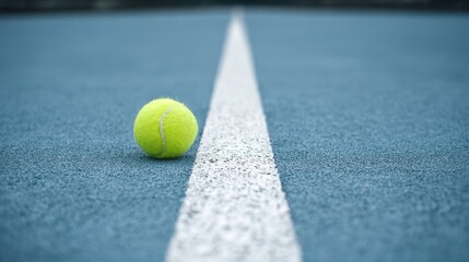 Tennis Court Detail. Recreation Game with Tennis Ball on White Court Line
