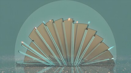 Crystalline Fan Array of Wafer‑Thin Blades on Petrol‑Teal Vignette