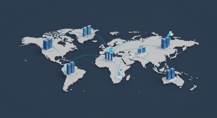 Global server network infrastructure with worldwide data center connectivity concept