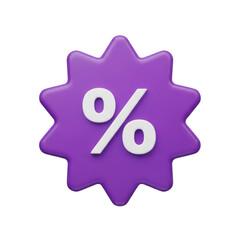 3d purple starburst with percent symbol on it isolated on transparent background
