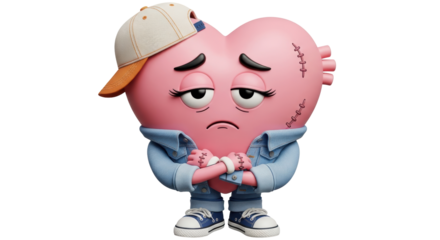 Isolated Sad Heart with Cap Cartoon Character