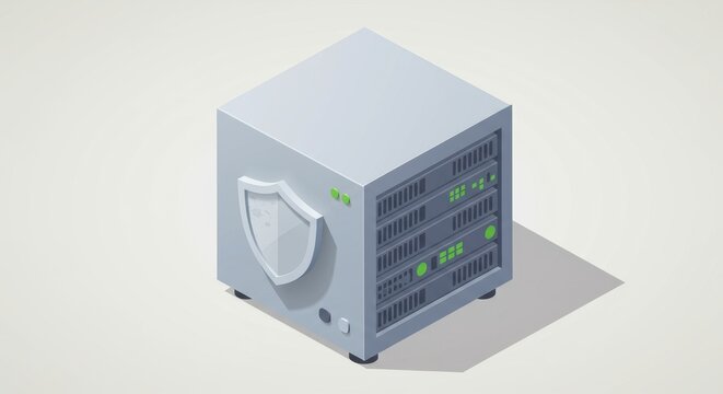 Isometric secured server visualization for cloud computing technology and data processing - Powered by Adobe