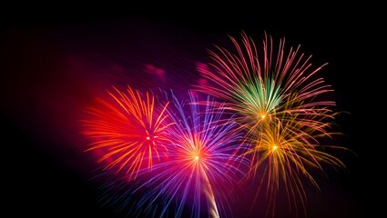 Vibrant fireworks display illuminating the night sky with explosions of color