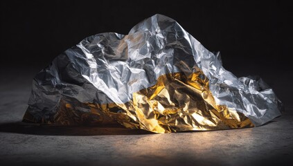 Obraz premium Crumpled foil, silver and gold, dramatic lighting