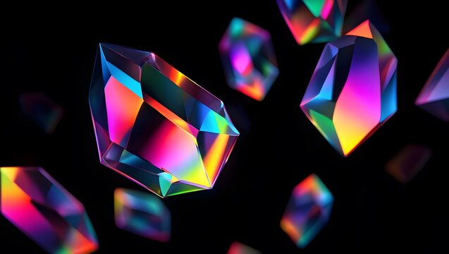 Vibrant rainbow crystals floating in darkness - Powered by Adobe