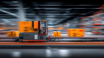 Medium perspective on robotic packaging unit handling sports products capturing the blend of precision engineering and streamlined factory processes.