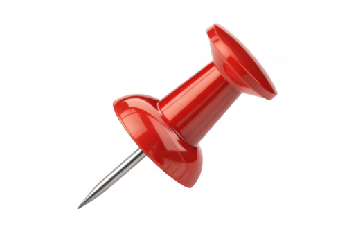 Shiny red thumbtack pushing through a surface isolated on transparent background - Powered by Adobe