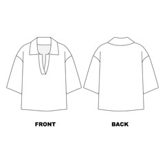 illustration of a polo t shirt. Blank template for a fashionable short-sleeved polo shirt.T-shirt with collar, front and back view, Isolated on white. 