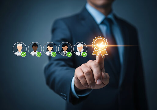 A businessman's finger presses a virtual screen, connecting to a global social networkA businessman's finger presses a virtual screen, connecting to a global social network