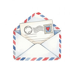 mail painted or drawn digitally in watercolor style, white background for nursery theme