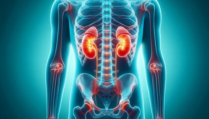 3D Illustration Human Kidneys Anatomy Structure with Kidney Disease Concept