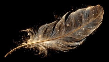Golden feather with sparkling dust