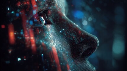 digital face glowing particles profile