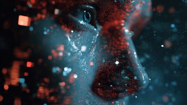 digital face glowing particles abstract