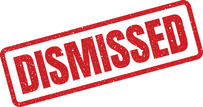 Distressed red rectangular Dismissed stamp illustration for official documentation or design projects