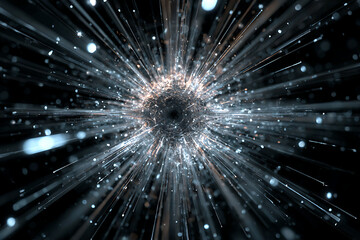 Fototapeta premium Dynamic abstract tunnel of light with futuristic particles and cosmic energy flowing towards a central vortex