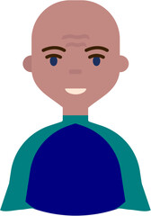 vector, Cartoon boy smiling with bald head wearing green and blue shirt  