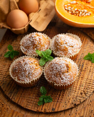 Pumpkin Muffins. A traditional fall recipe with fresh pumpkin, eggs, and flour.