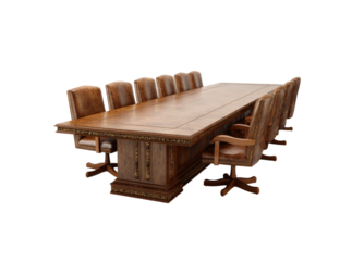 Elegant conference table with leather chairs boardroom furniture, Isolated On Transparent Background