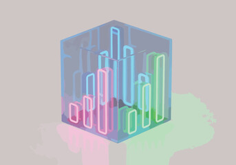 Fototapeta premium 3D colorful cube chart with glowing bars representing financial analytics data visualization and business statistics