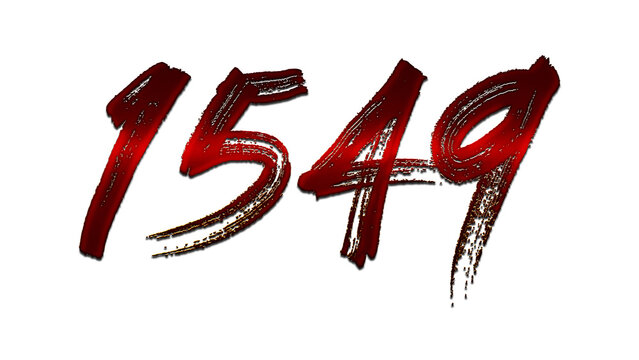 3D blood red number design of 1549 on white background.